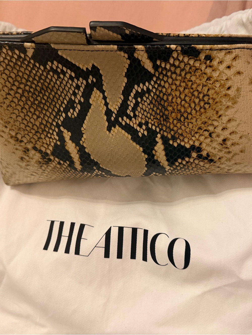 The Attico Black and Beige Snake-Print Clutch